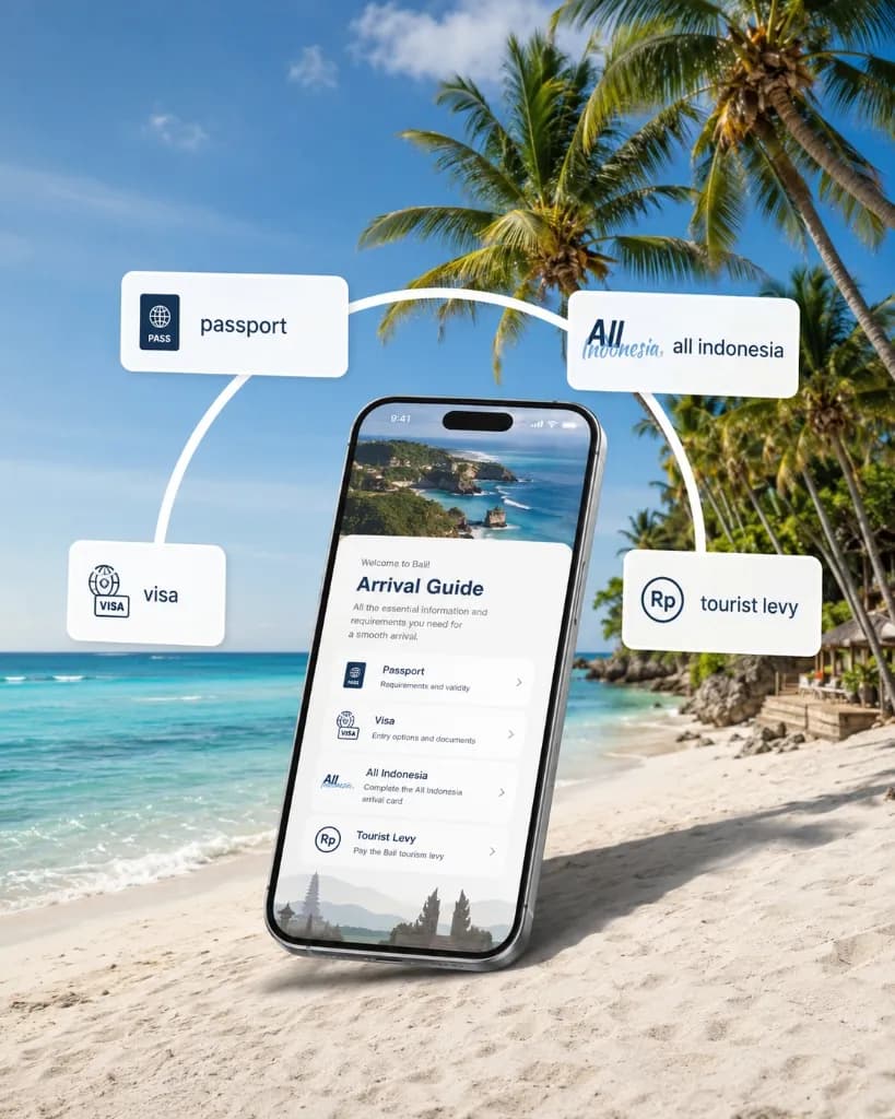 Phone displaying arrival guide on the beach